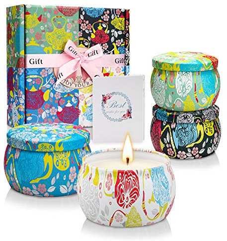 CREASHINE Candele Profumate Set Regalo per Donna 4 * 5.6oz ​Cera di Soia Naturale,Alleviare Lo Stress e Aromaterapia per Festa della Mamma Compleanno Anniversario San Valentino Bomboniera Natale