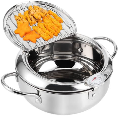 Olla para freidora, olla para freír en tempura de estilo japonés con rejilla para escurrir aceite Olla para freír Freidora de acero inoxidable para papas fritas Camarones Pollo