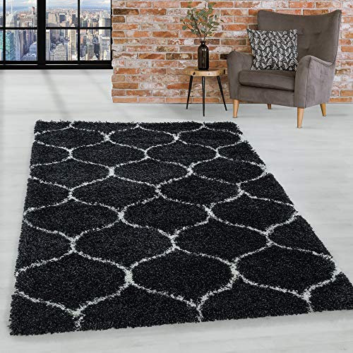 HomebyHome Shaggy Teppich Läufer Flur 60 x 110 cm - Hochflor Teppich Skandi Design Anthrazit Extra Weich und Flauschig - Bettvorleger Teppich für Schlafzimmer, Küchenläufer - Waschbarer Küchenläufer