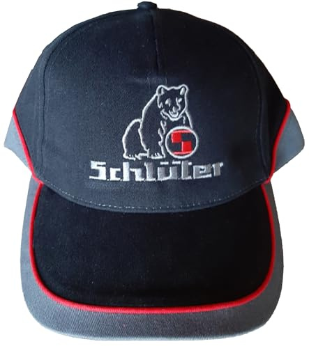 Schlüter Oldtimer Kappe Teamwear Competition Cap 100% gebürstete Baumwolle Stickmotiv in Silbergrau/rot | Schwarz/Rot/Grau