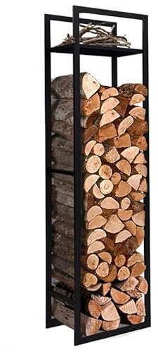 IDMarket - Portatroncos vertical de acero negro con estante H.170 CM para chimenea