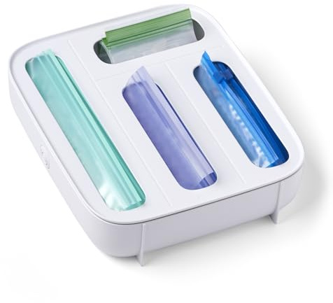 YouCopia StoraBag Drawer Food Bags Dispenser, 4-Slot, Plastic Sandwich Bag Organizer for Kitchen Storage, White