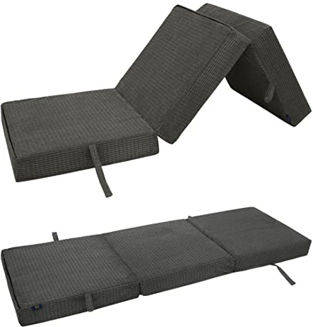 Loft 25 Lit Simple Pliable en Velours côtelé | Salon d'invités, Chambre à Coucher, soirée Pyjama | Matelas Cube Z Pliable pour Enfants | Canapé Fauteuil léger Durable | Pouf futon confy (Anthracite)