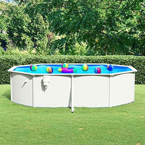 Pool mit Stahlwand, BULANED Pool Stahlwand, Swimmingpool, Gartenpool Komplettset, Pool Garten, Aufstellpool, Schwimmbad, Oval 490x360x120 cm Weiß