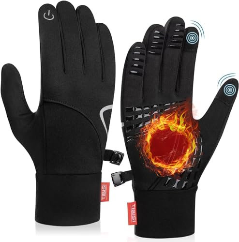Ruixue Thermo Handschuhe Herren Damen - Winter Warme Beheizbare Winterhandschuhe FahrradHandschuhe Skihandschuhe, Winddichte Sporthandschuhe für Laufen, Fahren, Radfahren, Wandern (Schwarz-TM001, M)
