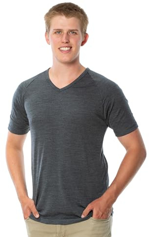 Brass Monkeys - 100% pura lana merino - Camicia con scollo a V - Made in New Zealand - Maglia intima termica calda e morbida, traspirante - Perfetta per gli sport all'aria aperta, Colore: grigio