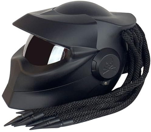 Casque Intégral Moto Visière Avant Rabattable Tresses Feux D'avertissement Approuvé ECE Casque Intégré Moto Personnalisé Adultes Course Cyclomoteur Tout-Terrain Matt Black,M