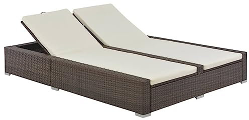 FENLAX Doppel-Sonnenliege mit Auflage Poly Rattan Braun 202x145x80 cm Gartenbett Outdoor Poolliege Outdoor Gartenmöbel Liege Gartenliege Polyrattan Liegesessel Outdoor Komfortable Schlafliege