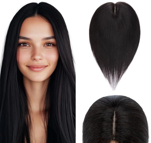 Elailite Volumateur Capillaire Femme Naturel a Clip Cheveux Naturel Toupet Humain (Base 10cm*12cm) 45cm 57g #1B NOIR NATUREL