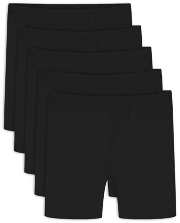 Auranso 5 Pack Black Girls Cycling Shorts Cotton Kids Childrens Dance Shorts Summer PE School Sports Shorts Leggings, Black, 12-14 Years