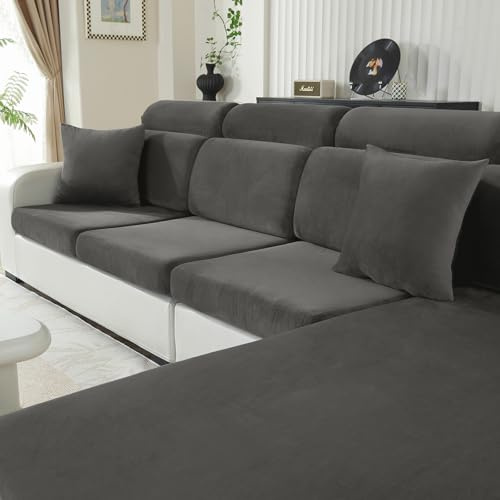 CYCMACO Funda Asiento Sofa Terciopelo Alta Elástica, Funda Cojin Sofa Ajustable Protector, Antideslizante, Separado, Universal, Lavable(Chaise Longue, Gris)