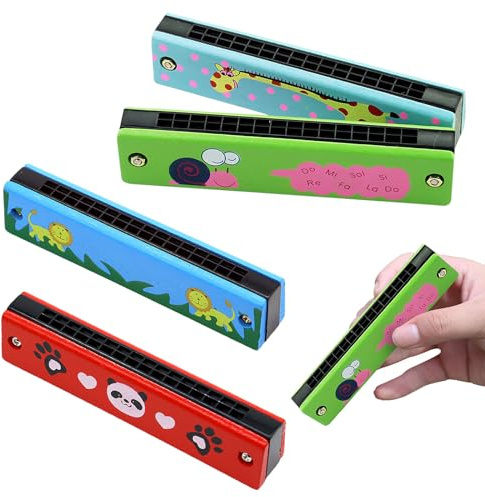 Harmonica Kids, 4 PCS Cartoon Harmonica with Double Row 16 Holes Mouth Organ Key of C Diatonic for Kids Adults Beginners and Performers Music Gift