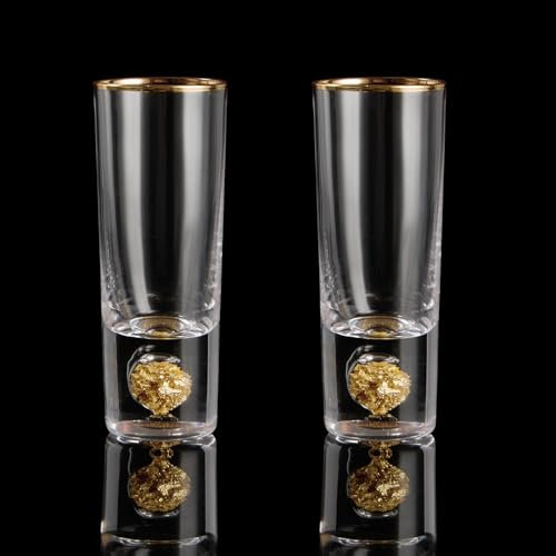 DUJUST Crystal 60ml Shot Glasses Set, Cool & Tall Shot Glasses Set Decorated with 24K Gold Leaf Flakes, BPA-Free & Lead-Free, Perfect for Décor & Collection, Gift Choices - 2 pcs