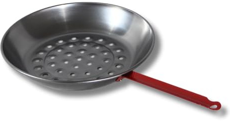 Keroppa - Sartén Castañera de Acero Pulido, 26 cm, Base Perforada para Asar Castañas, Ideal para Cocina y Barbacoa