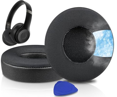SOULWIT Cuscinetti Auricolari in Gel Raffreddamento Ricambio per Beats Solo 4 Wireless On-Ear Cuffie, Padiglioni Cuffie Solo4 con Schiuma Antirumore ad Alta Densità, Spessore Aggiunto - Nero