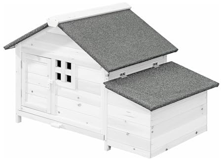 Vente-unique-Pollaio in legno con cassetta per il nido 2 galline L. 106 x P. 64 x H.71 cm Bianco - ANSER