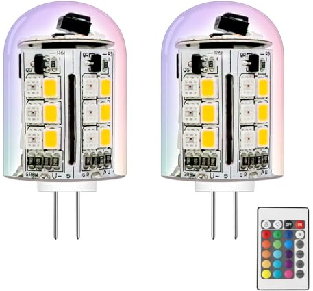 noobibaba La lámpara LED G4 de cambio de color, 12V 24V RGB LED G4, 3W, iluminación de paisaje de bajo voltaje, blanco cálido + 15 colores (2 bombillas y un control remoto)