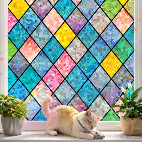 Zindoo Pellicola per vetri Finestre 44.5cm x 120cm Diamanti Arcobaleno Anti-UV Pellicola Adesivi Finestre Bellissimo Effetto Arcobaleno per Soggiorno Camera da Letto Cafe