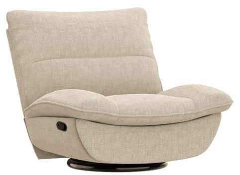 Softa Verstellbarer Drehsessel, manueller Schaukelstuhl mit verstellbarer Fußstütze, Seitentaschen, gepolsterter Sitz und Rückenlehne, bequem für das Wohnzimmer, Beige