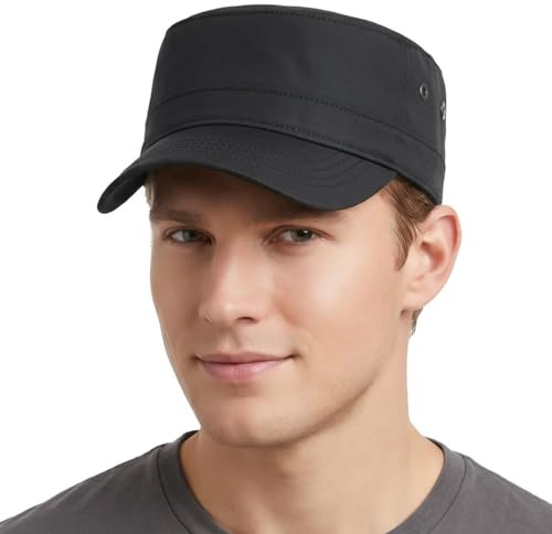 HIQIU Military Cap herr lätt snabbtorkande armékeps platt cadet hatt unisex militär armé basebollkeps justerbar, svart, one size
