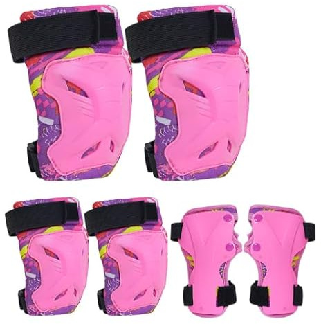 6 Piezas Protecciones Patines Set,Set de Protección Patinaje para 2 a 14 Años,Rodilleras para Niños Juego de Protecciones para Ciclismo, Monopatín, Escalada, Otros Deportes (Rosa)