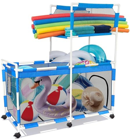 Bac de Rangement à roulettes pour Jouets de Piscine-Organisateur d‘Extérieur avec Fermeture Éclair pour Frites, Ballons,Planches de Surf et Accessoires,Panier de Rangement pour Pisci