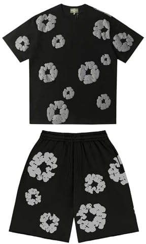 Conjunto para Unisex Estampado Floral, Conjunto Hombre Mujer de 2 Piezas Traje de Jogging de Verano Y2K Camiseta de Manga Corta Pantalones Cortos Hip Hop Chándal