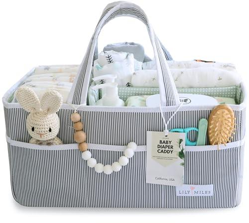 Lily Miles Baby Diaper Caddy Organizer - Large Tote Bag for Newborn essentials Boy or Girl - Baby Shower Basket - Nursery Must Haves - Registry Favorites - Newborn Caddie Car Organizer