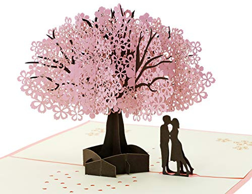 PENTA ANGEL Handmade Cherry Blossom Card Pop Up 3D Flower Romantic Love Letter Greeting Anniversary Wedding Valentine Birthday Gift Card Blank Stationery Paper for Her Him Husband Wife