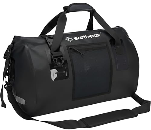 Earth Pak Seesack, wasserdicht, robuste Motorrad-Trockentasche mit großem Stauraum, perfekt für Reisen, Camping, Kajakfahren, Angeln und Kanufahren, Größen: 50 l/70 l/90 l/120 l, Schwarz, 70L, Kompakt