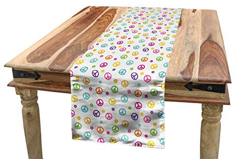 ABAKUHAUS Bunt Tischläufer, Alte Friedenszeichen, Esszimmer Küche Rechteckiger Dekorativer Tischläufer, 40 x 180 cm, Weiß und Gelb