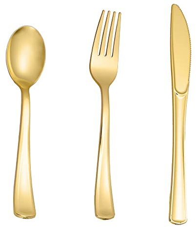 N9R 160PCS Gold Plastic Silverware, Disposable Plastic Cutlery/Utensils