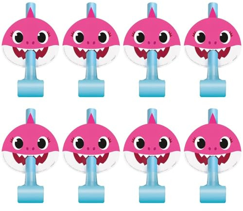 Baby Shark Party Blowouts (Pack of 8) - Multicolored Celebration Noisemakers, Perfect for Kids Birthdays and Themed Events