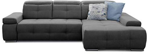 Cavadore Schlafsofa Mistrel mit XL-Longchair, Ecksofa mit leichter Fleckentfernung dank Soft Clean, geeignet für Haushalte mit Kindern, Haustieren, 273 x 77 x 173, dunkelgrau