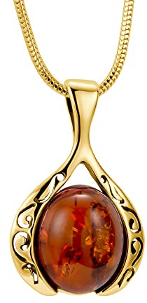 Collana Da Donna Con Pendente Ambra Color Miele E Argento Placcato Oro