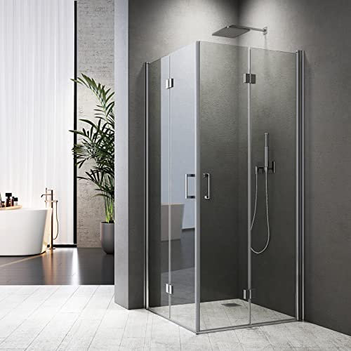 Scharnier Duschkabine Eckdusche 100x80x195cm Duschkabine Drehfalttür 80x100 Falttür Eckeinstieg Drehfalttür 180° Dusche Duschkabine Eckdusche 6mm NANO Glas Höhe 195cm