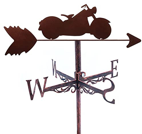 PrimaevalColossus Motorrad Wetterfahne mit Dachhalterung Metallhalterung Wetterfahne Windrichtungsanzeige Wetterhahn Outdoor Garten Hof Dekoration