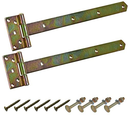 BRESKO Kreuzgehänge verzinkt T-Bänder Scharnier Torband Ladenband Türbänder Werfgehänge schwer 2er Set mit Schrauben (Gelb, 500x65x110x4 mm)