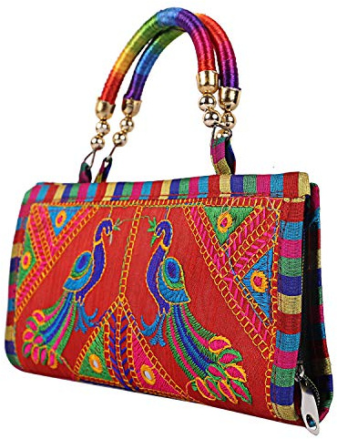 Craft Trade Bolso de mano para mujer Rajasthani bordado a mano Jaipuri Art bolso de hombro indio bolso de mano rojo para regalos de fiesta de boda