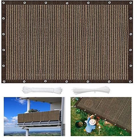Sonnensegel atmungsaktiv 2 x 3 m luftdurchlässig, wasserdurchlässig Sonnenschutz Plane Kostenlose 1 × 5m Seile für Terrasse Balkon Garten, Braun A