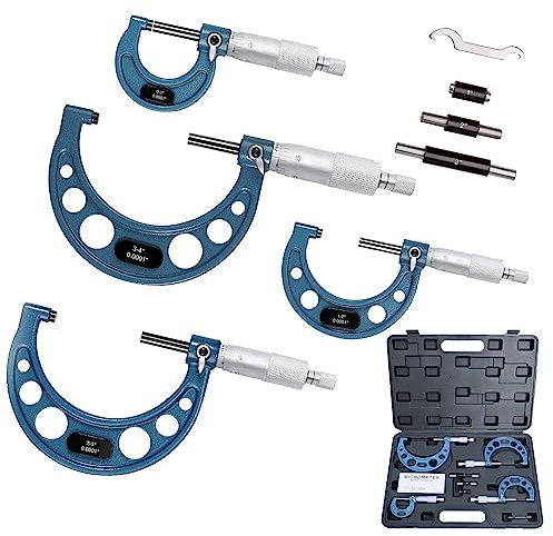 HDLNKAK Outside Micrometer Set, 0-4 Machinist Micrometer, 4 Pcs Machinist Tool Set, 0.0001 Graduation Micrometer Set, Alloy Precision Micrometer, Laser-Etched Micrometer Standard Set with Case