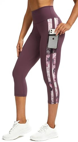 Tuspryt Leggings dam 3/4 joggingbyxor dam med fickor, sportbyxor dam 3/4 ogenomskinliga träningsbyxor leggings dam