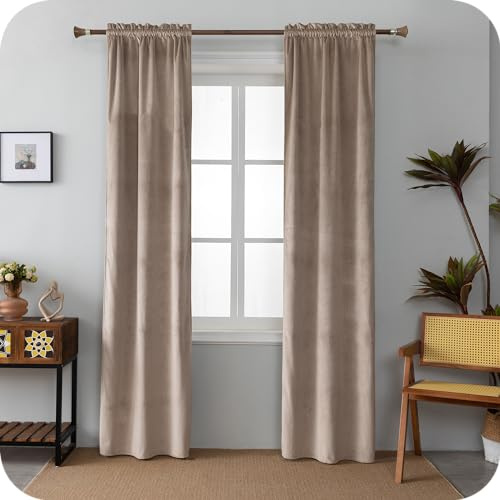 GIRASOLE HOME Coppia Tende Adelaide Morbide Oscuranti Termiche in Velluto 2 Pannelli da 55x220cm con Tasca, Tortora