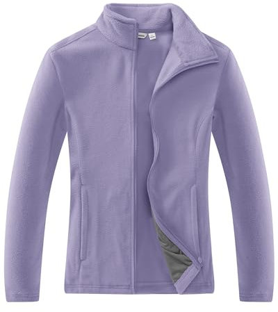 33,000ft Damen Fleecejacke mit Durchgehendem Reißverschluss Stehkragen Damen Leichte Fleece Jacke Antistatische Outdoor Damenjacke für Wandern und Freizeit, Hellviolett M