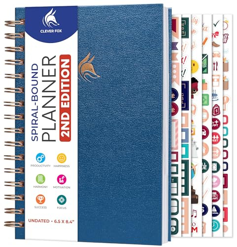 Clever Fox Planner 2nd Edition Spiral – Colorful Weekly & Monthly Goal Planner, Time Management & Productivity Organizer, Undated (Mystic Blue)