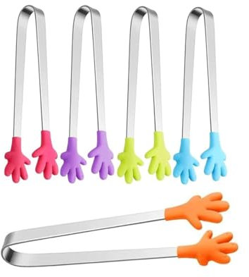 LIANRISES 5 Minis Pince Alimentaire Pince Bonbon Pince A Sucre Pince A Glacon Acier Inoxydable Silicone