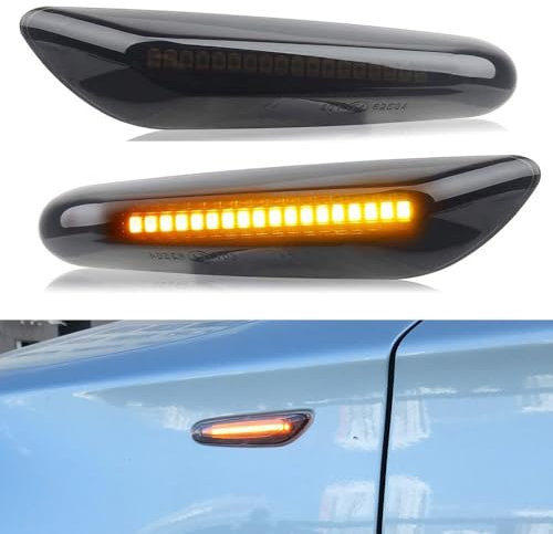 Yoegerery 2 Piezas LED Intermitentes Laterales Dinamicos Amarillo ámbar Coche Luz Intermitentes Compatible con B-MW 1 3 5 Série E60 E61 E81 E82 E88 E46 E90 E91 E92 E93 X3 E83 X1 E84 (Negro)