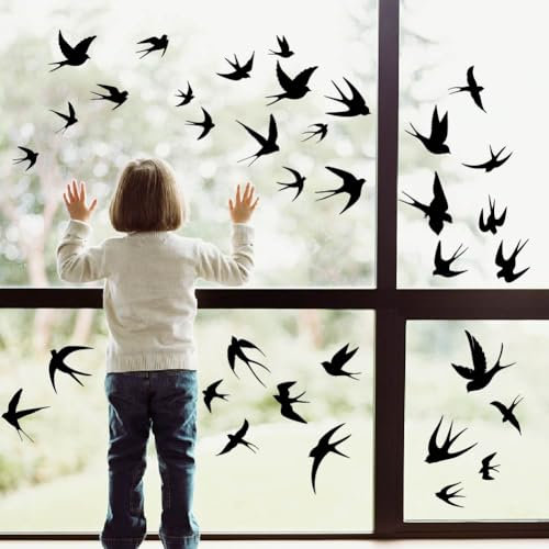 SUPERDANT Pegatinas de pared de vinilo con golondrinas voladoras para sala de estar decoración de pared en forma de pájaro color negro para puerta de dormitorio decoración de dormitorio
