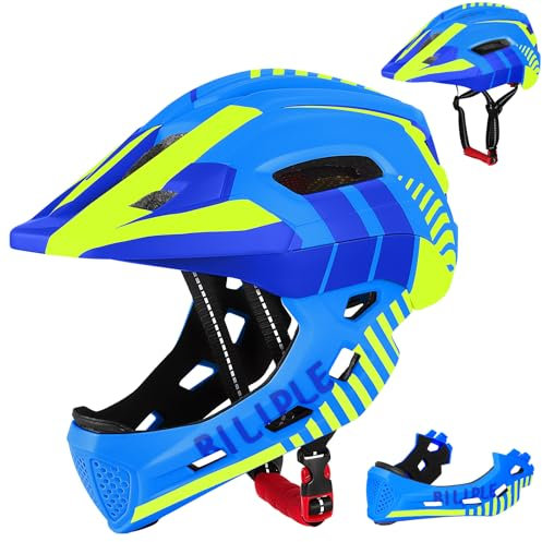 Kids Full Face Bike Helmet,Toddler Bike Helmets Full Face Protective with Removable Chin Strap Unisex 52-56 cm for Bicycle Scooter Roller Skates