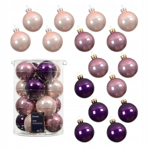 Weihnachtsdeko: 16 Glaskugeln Rosa Lila 8cm Matt/Glänzend, Festlicher Baum schmuck